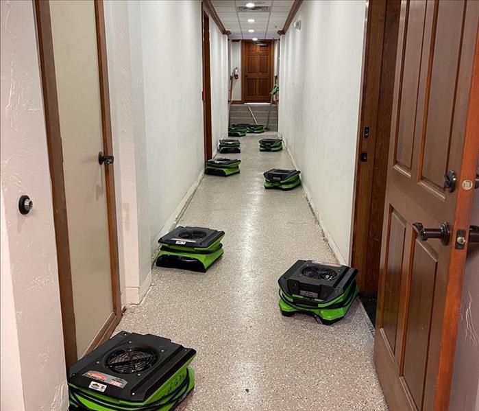 SERVPRO fans set up in hallway